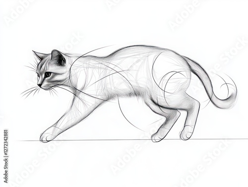 Elegant Cat in Motion Line Art Design photo