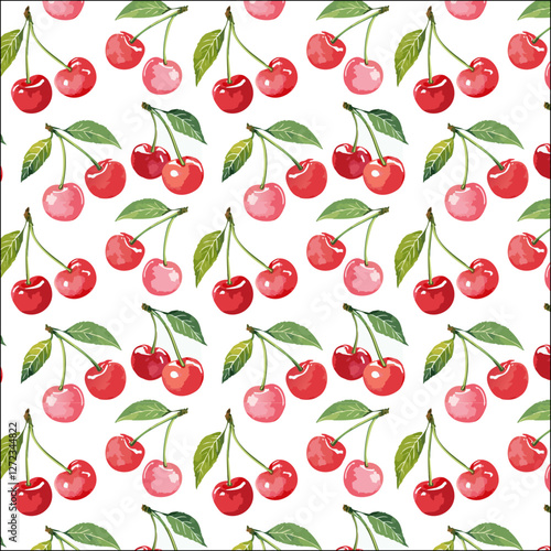 Watercolor cherry print pattern, simple vector background