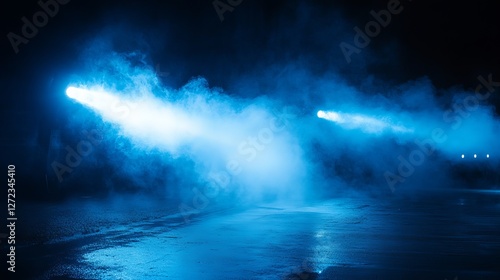 Wallpaper Mural Blue Dramatic Lighting Effects Night Scene Dark Moody Atmosphere Cool Tones Stage Background Abstract Futuristic Design Digital Art Modern Graphic     Torontodigital.ca