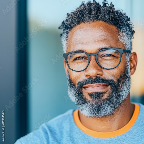 Wallpaper Mural Portrait of a smiling middle-aged Black man with graying hair and beard, wearing glasses. Torontodigital.ca