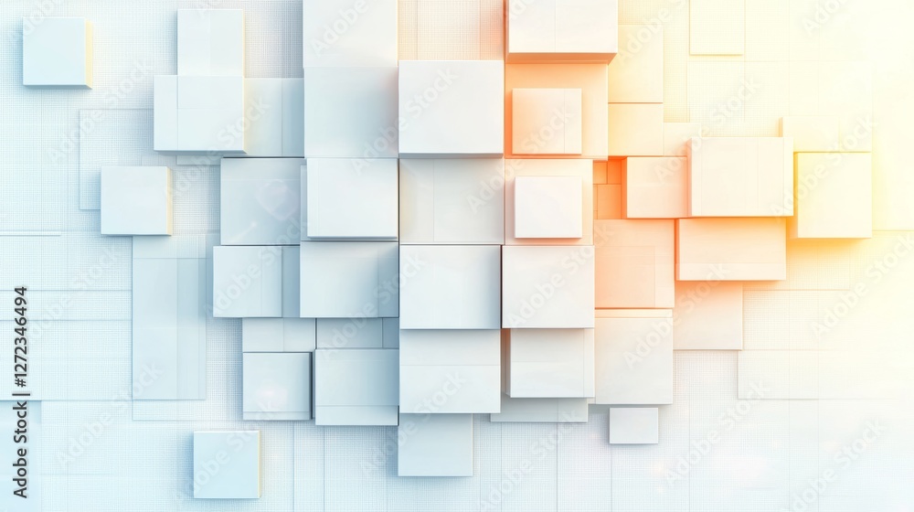 Abstract 3D background with white cubes. Modern, geometric design with warm light accents. Abstract 3D background with white cubes. Modern, geometric design with warm light accents.