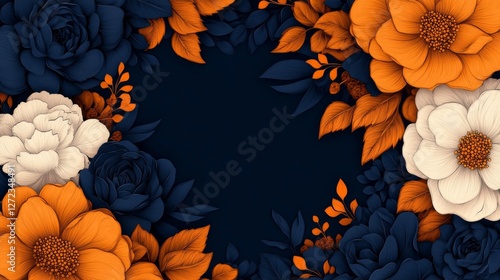 Wallpaper Mural Elegant floral arrangement in navy blue, cream, and burnt orange hues.  Perfect for invitations or decor. Torontodigital.ca