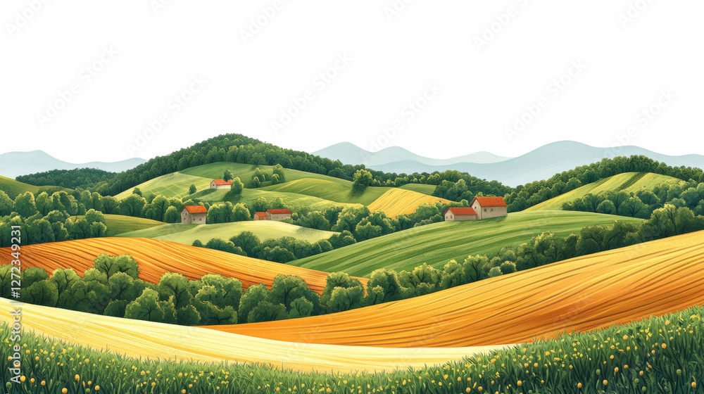 Obraz premium Exploring tranquil rolling hills countryside landscape art bright day