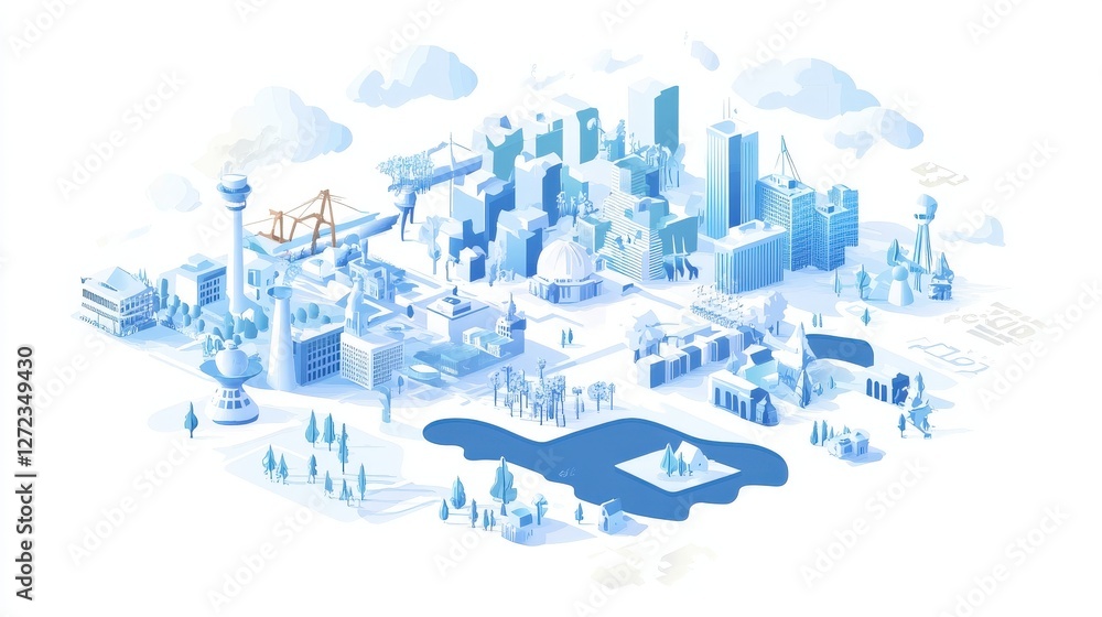 Obraz premium Isometric Cityscape Illustrating Urban Development And Architecture