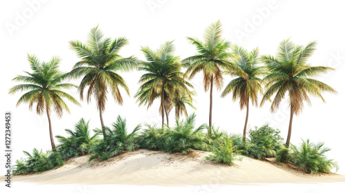 Tropical palm trees surrounded by lush greenery beach nature calm