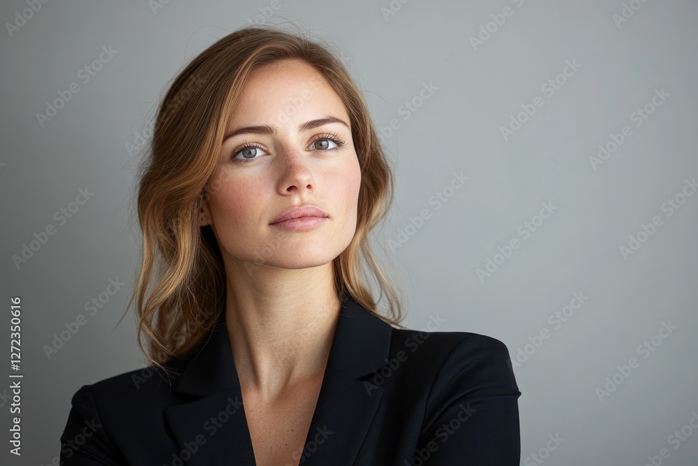 Thoughtful Businesswoman in Black Blazer Considering Ideas in Professional Environment Thoughtful Businesswoman in Black Blazer Considering Ideas in Professional Environment