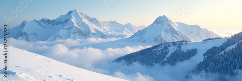 Wallpaper Mural Fog rolls in over the top of a snow-covered mountain, serene environment, outdoor beauty Torontodigital.ca