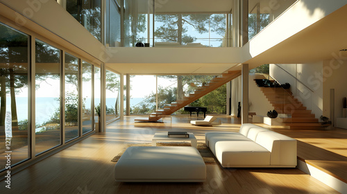 Modern living room featuring minimalist decor and natural lighting