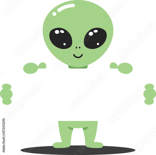 Cute green alien character in minimalistic style holding a blank sign vector art