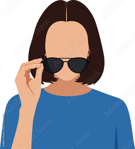 Individual adjusting sunglasses in a casual setting with flat modern design vector art
