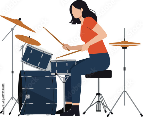 Drummer playing energetic rhythm in flat design style vector art