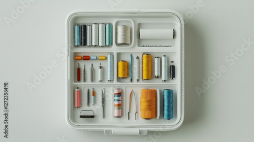 Organized craft kit, white background photo