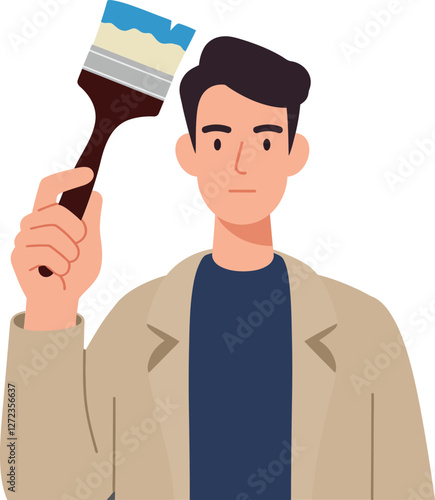 Artist holding paintbrush showcasing creativity in minimal flat design vector art