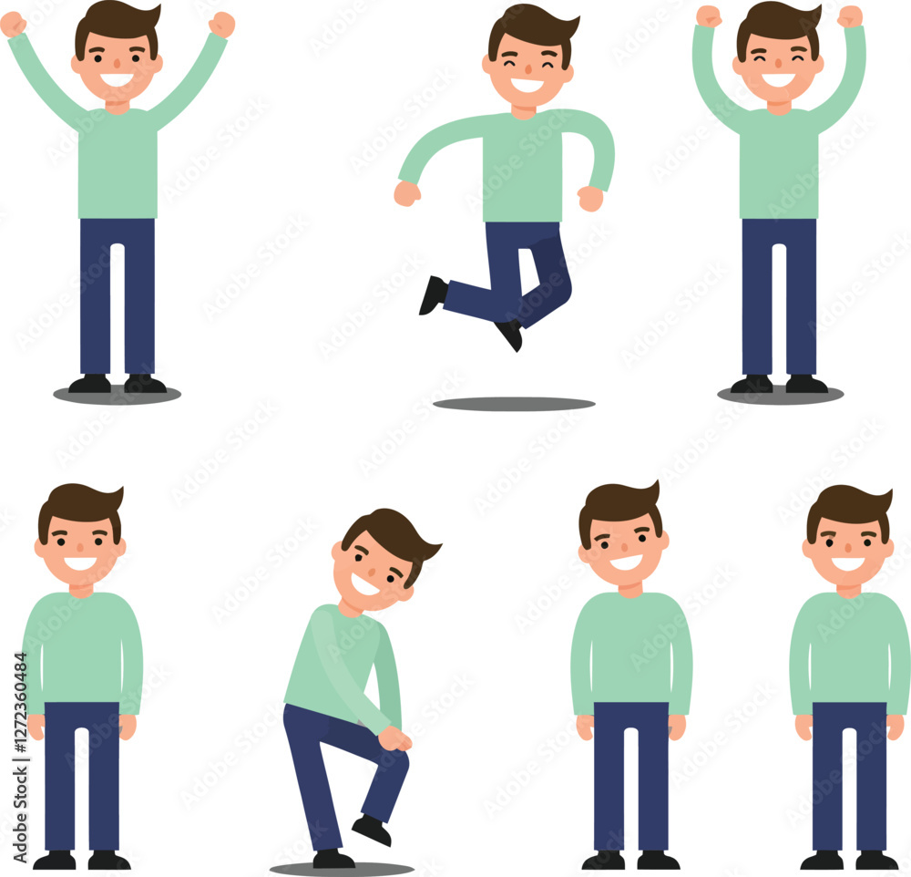 Character poses in playful movements flat vector illustration Character poses in playful movements flat vector illustration