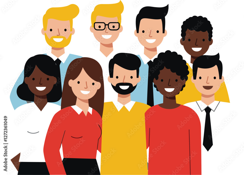 Group of diverse professionals smiling in flat design vector art Group of diverse professionals smiling in flat design vector art
