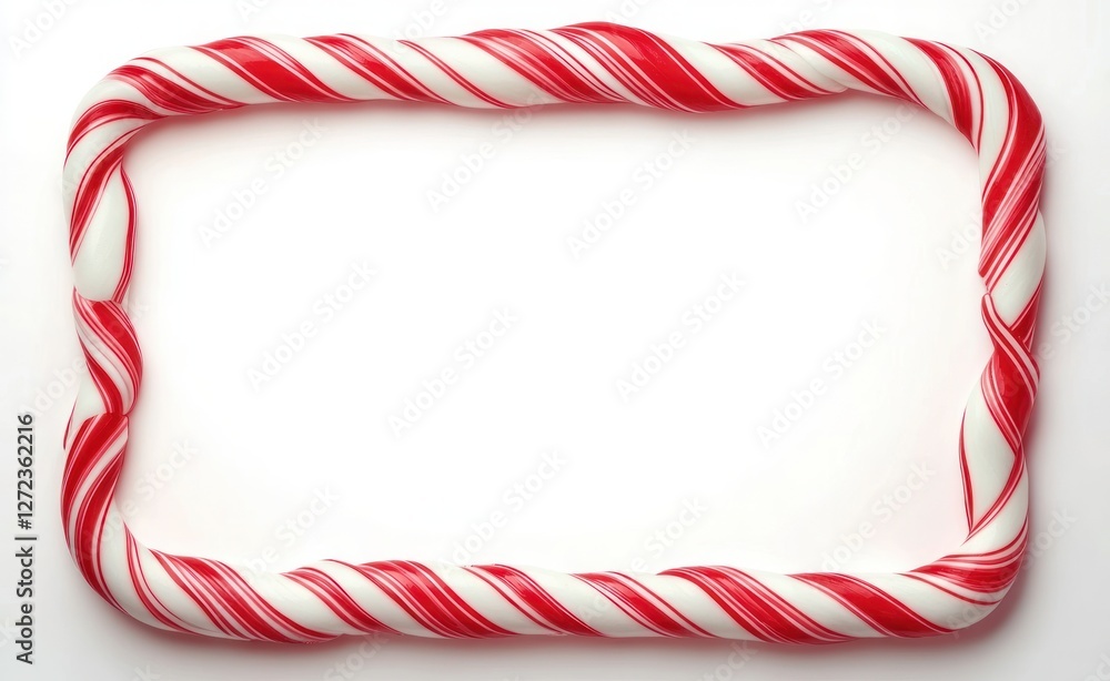 Fototapeta premium Candy Cane Christmas Frame Twisted Red White Decorative Border Template for Holiday Cards and Banners