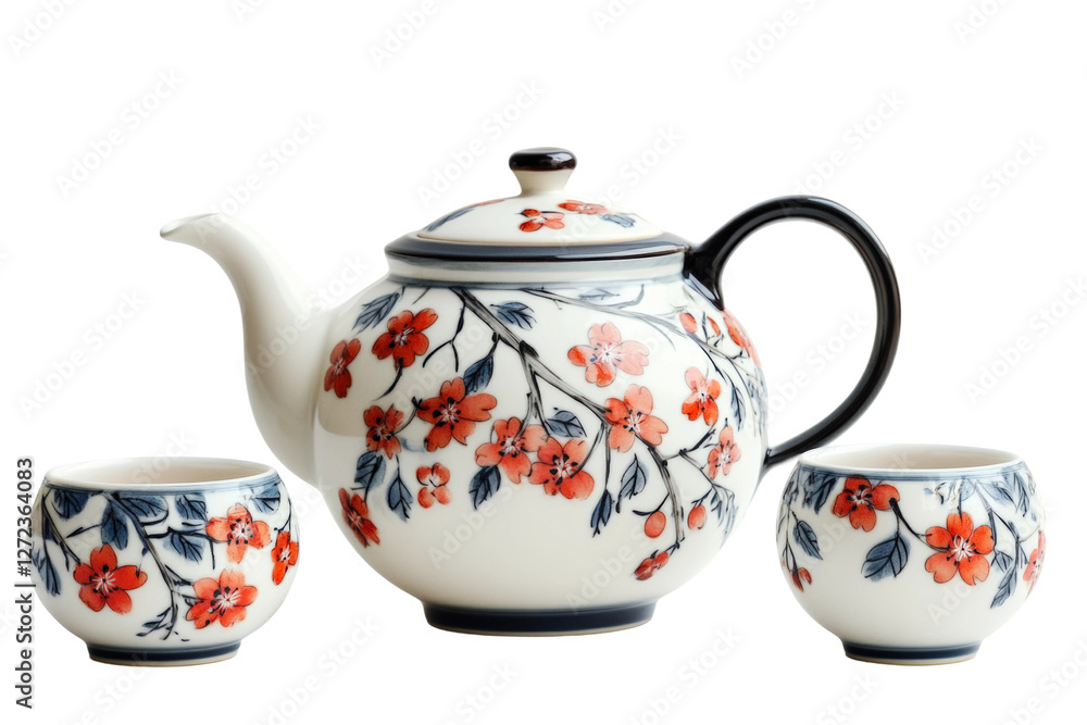 Teapot and cups floral design kitchen tableware photography studio Teapot and cups floral design kitchen tableware photography studio