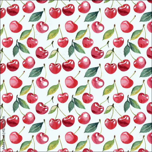Watercolor cherry print pattern, simple vector background