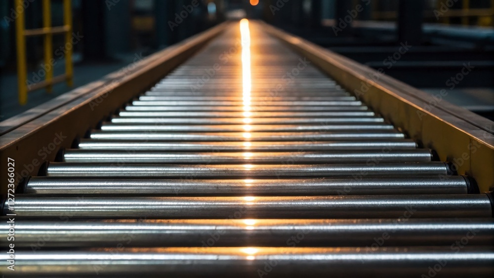 Fototapeta premium Metallic Bars on a Factory Conveyor Belt