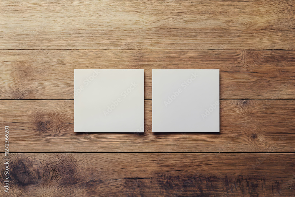 Minimalist mock-up featuring two square cards on a textured wooden surface perfect for showcasing designs or creating a rustic aesthetic Minimalist mock-up featuring two square cards on a textured wooden surface perfect for showcasing designs or creating a rustic aesthetic