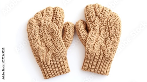 Beige Knit Gloves, Winter Wear, Studio Shot