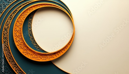 Abstract Islamic Pattern with Gold and Teal Circles on Beige Background