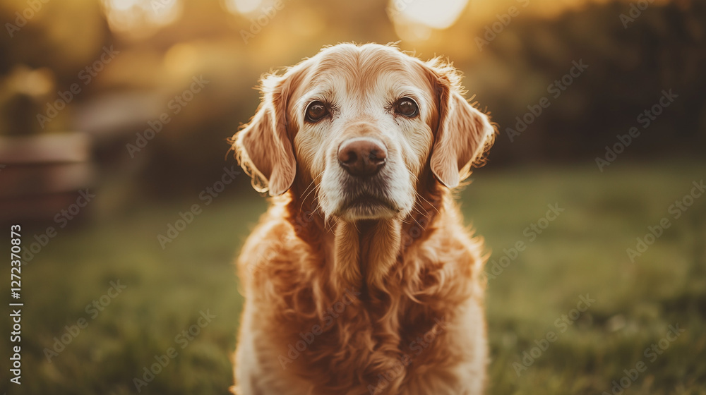 Obraz premium Happy Dog, Dog Portrait, Dog Park, Outside Dog, Dog Walk, Smiling Dog, Old Dog, Golden Retriever, Heeler, Dog in the Sun, Dog Sitting, Dog Training, Canine Enrichment, Realistic Photography