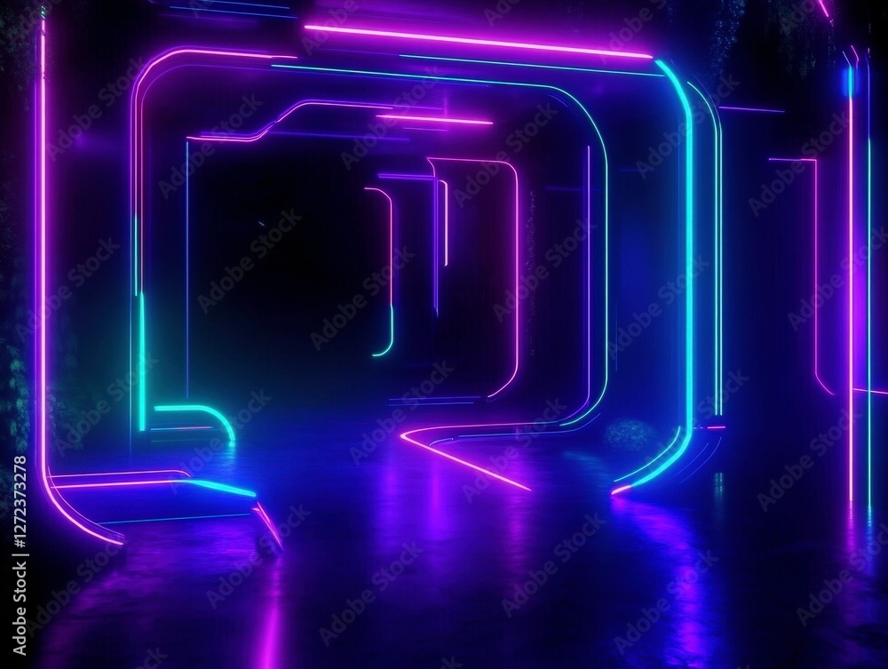 Abstract Neon lights tunnel with purple glow, for tech, gaming, or entertainment Abstract Neon lights tunnel with purple glow, for tech, gaming, or entertainment
