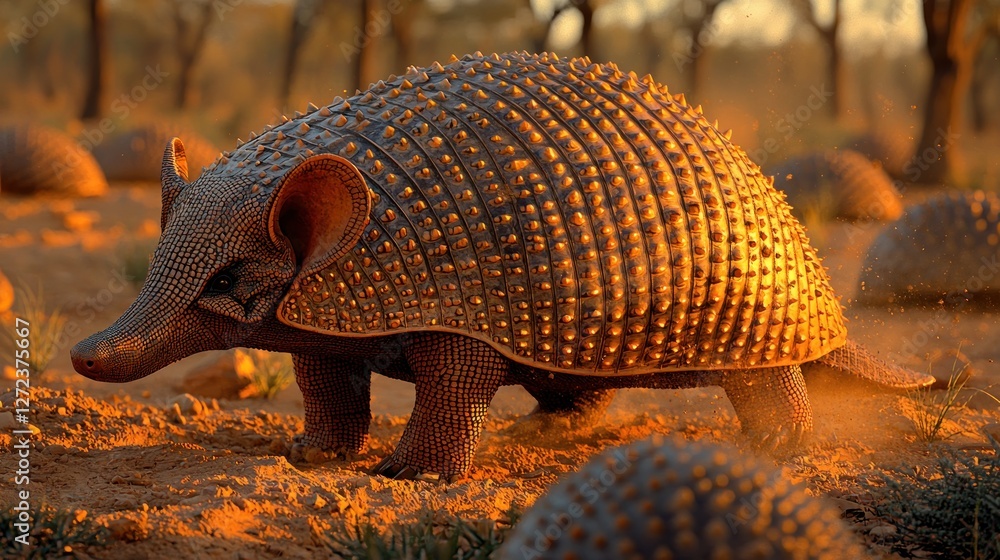 Obraz premium Golden Armadillo at Sunset: A Stunning Wildlife Image