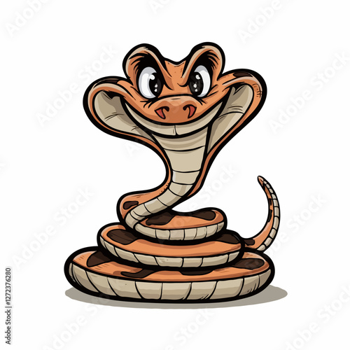 vector illustration cartoon snake sneaky funny face cute smile coiled ready to strike