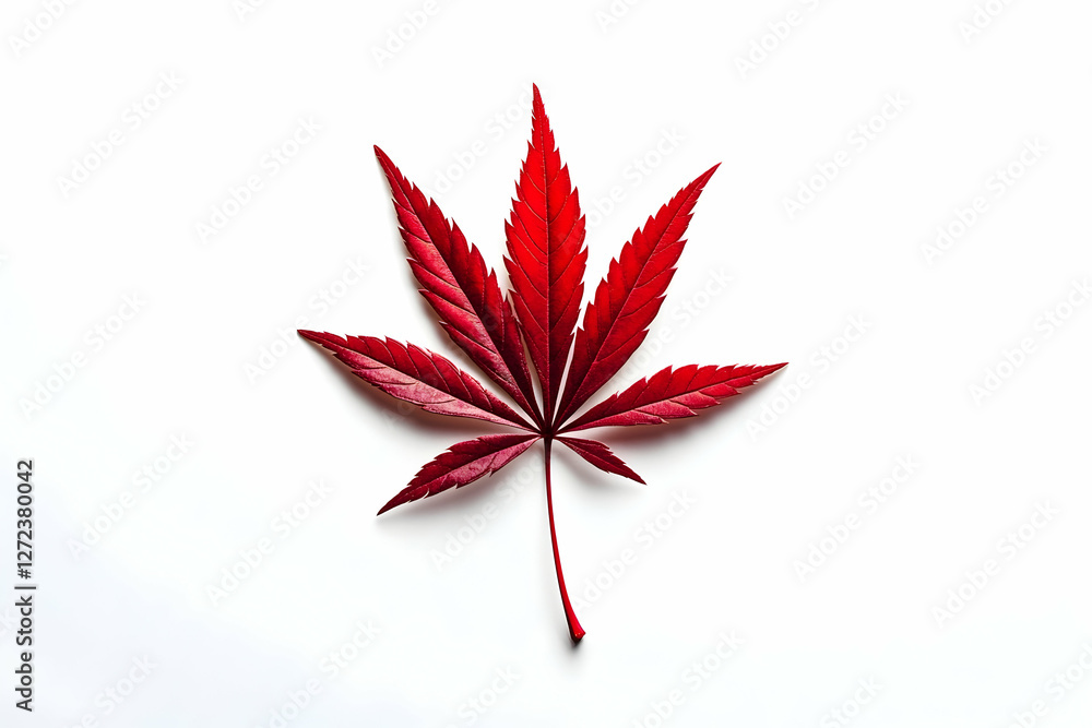 Vibrant red maple leaf isolated against a clean white background Vibrant red maple leaf isolated against a clean white background