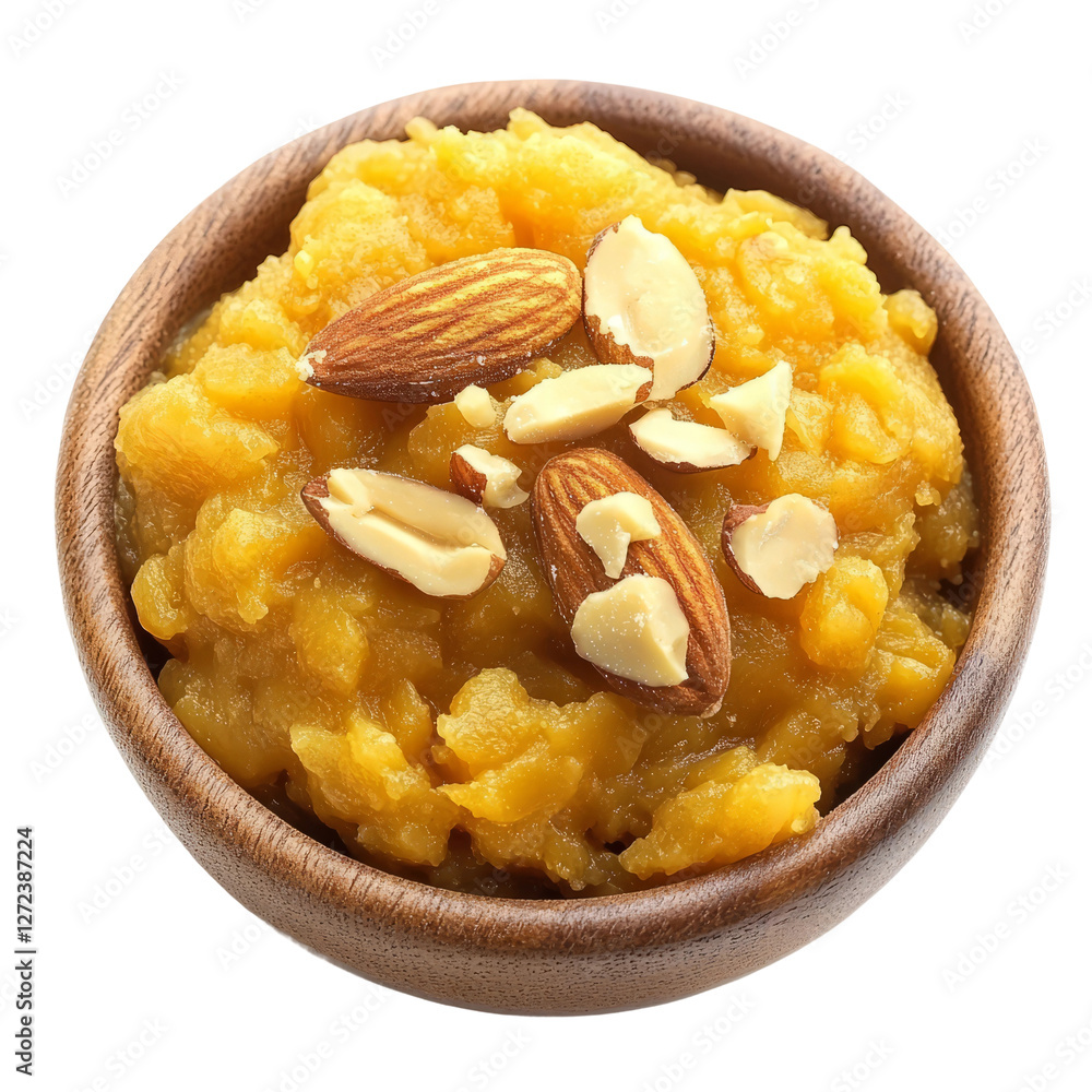 halwa with ghee and nuts, isolated on white background halwa with ghee and nuts, isolated on white background