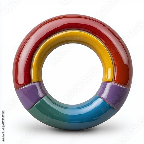 Colorful Water Safety Buoy in Circular Design with Distinct Sections on White Background photo