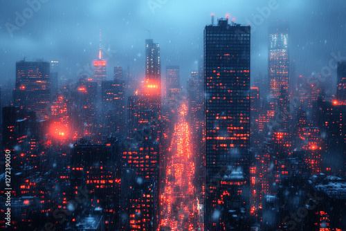 Wallpaper Mural Urban Serenity, Snow-Kissed Metropolis Embraces the Quiet Nightfall Torontodigital.ca