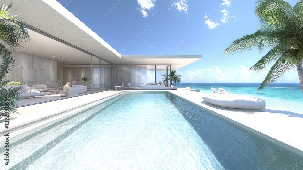 Fototapeta premium Modern Coastal Home Infinity Pool Ocean View