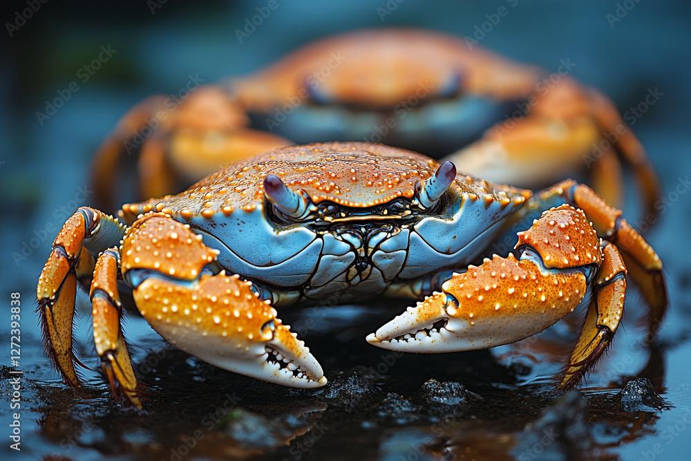 Coastal Crustaceans, A Pair of Striking Crabs in Natural Habitat Focus Coastal Crustaceans, A Pair of Striking Crabs in Natural Habitat Focus