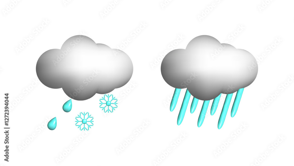 Weather 3d icons realistic isolated vector set. Light snow. sleet heavy downpours. Design weather app web site game logo banner. Meteorology concept. Weather 3d icons realistic isolated vector set. Light snow. sleet heavy downpours. Design weather app web site game logo banner. Meteorology concept.