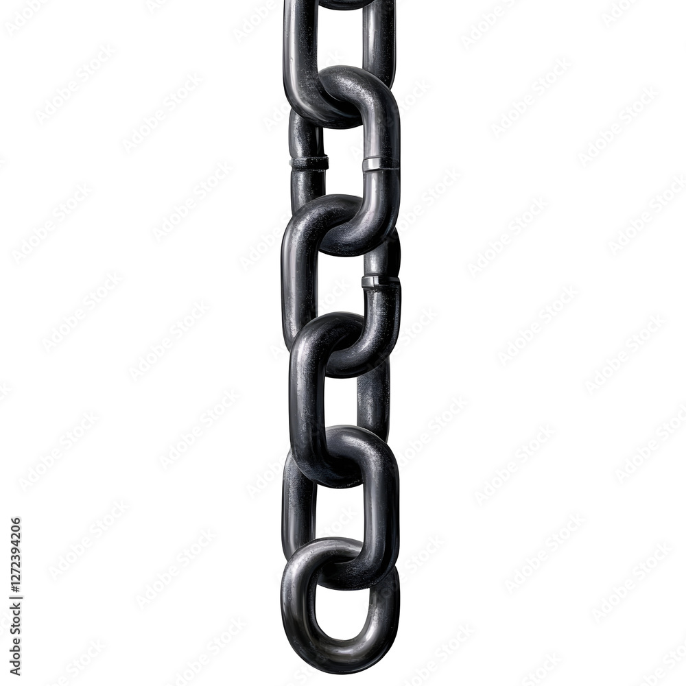 Heavy Black Metal Chain Suspended Against a Transparent Background Illuminated Softly And Heavy Black Metal Chain Suspended Against a Transparent Background Illuminated Softly And