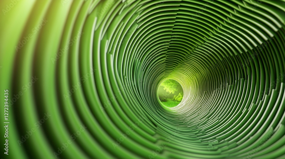 Obraz premium Abstract Green Swirling Tunnel Leading to Bright Light 3D Rendering