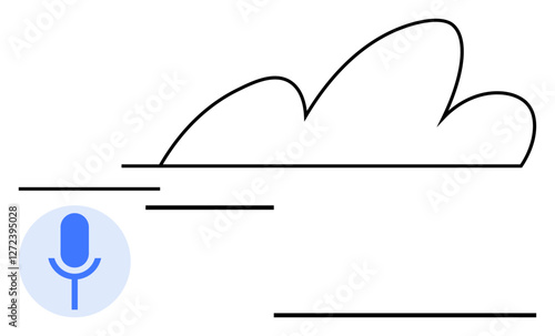 Microphone icon with dynamic lines and abstract cloud shape, symbolizing AI, speech recognition, cloud storage, and data streaming. Ideal for tech, AI, IoT, apps data-sharing communication
