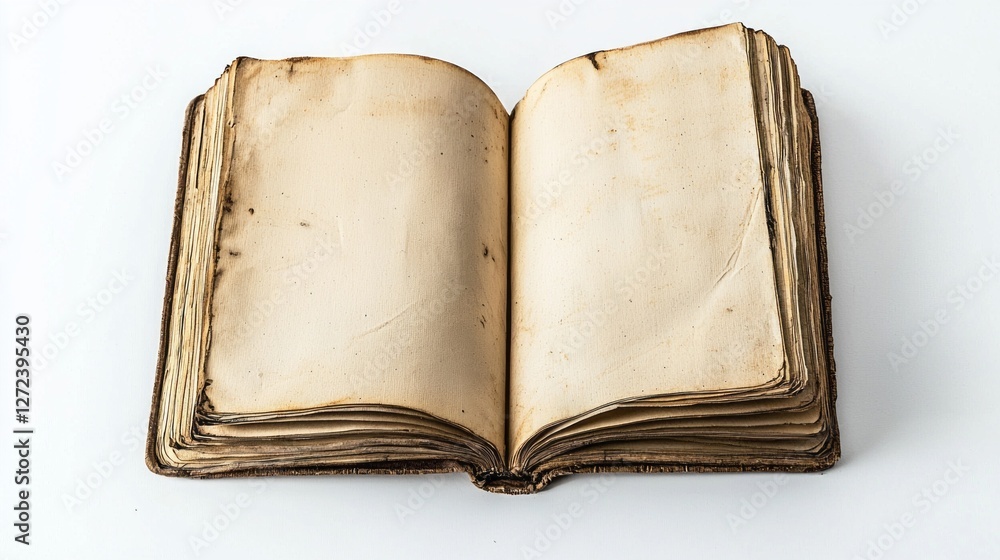 An open, aged book reveals blank pages, hinting at forgotten tales and secrets, resting on a clean white background, reminiscent of New York City’s rich literary history and culture An open, aged book reveals blank pages, hinting at forgotten tales and secrets, resting on a clean white background, reminiscent of New York City’s rich literary history and culture