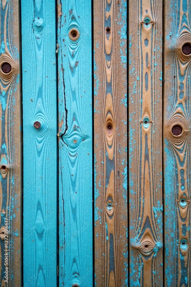 Fototapeta premium weathered wood texture with peeling paint and blue undertones, natural texture, wooden background, weathered wood