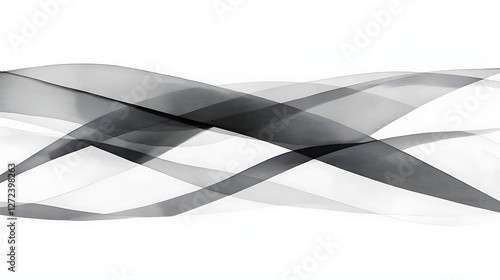 Abstract Grayscale Ribbon Waves Flowing Design with Soft Light and Shadows Overlaying Each Other.