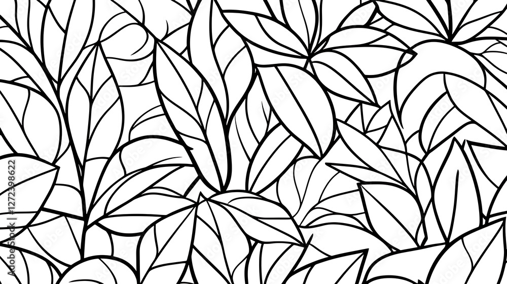 Fototapeta premium Abstract Leaves Pattern Background Black Outline Artistic Design Contemporary Stylized Illustration.