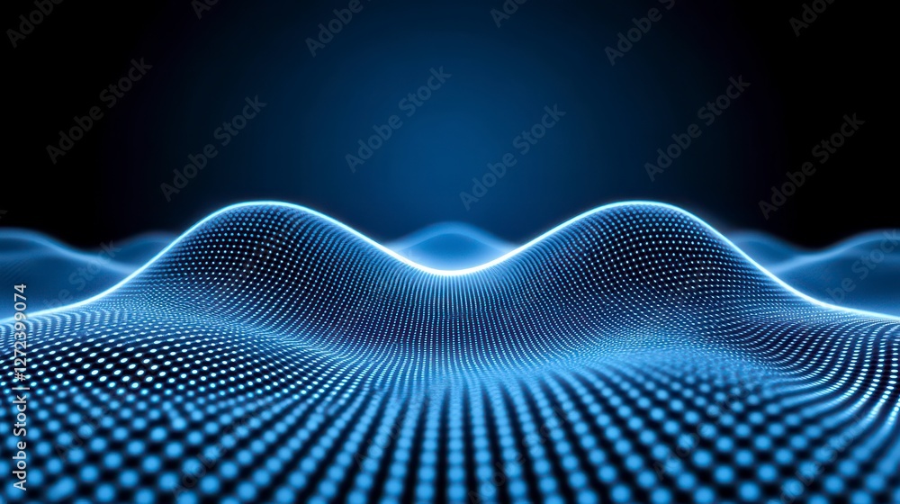 Abstract Digital Landscape with Blue Dots on Dark Background Abstract Digital Landscape with Blue Dots on Dark Background