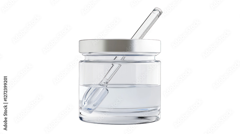 A jar of water with a spoon in it A jar of water with a spoon in it