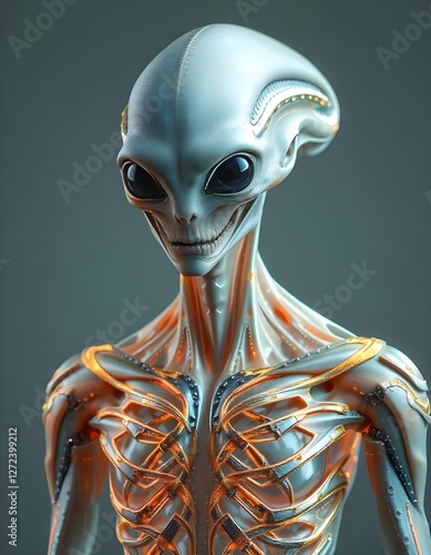 3d rendered illustration of a human skeleton alien in futuristic concept