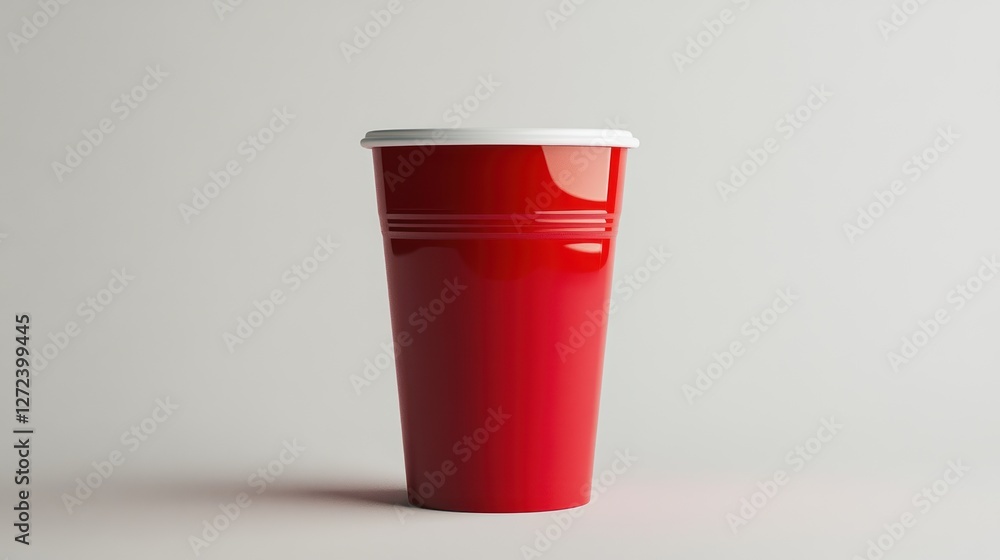 Red plastic cup with white lid on white background. Red plastic cup with white lid on white background.