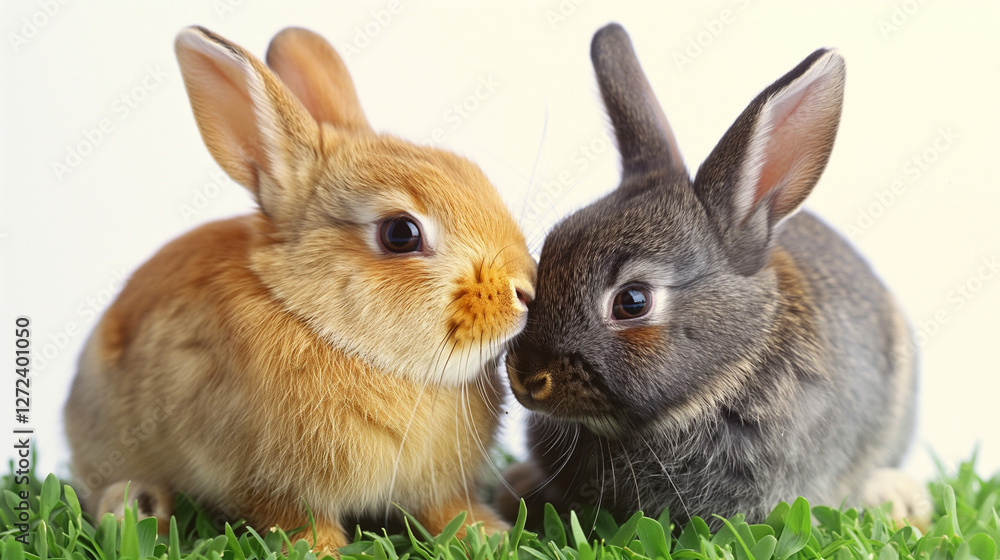 Fototapeta premium Adorable Baby Rabbits in Various Colors and Poses, 