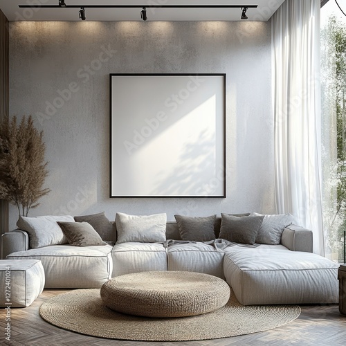 Modern Living Room Interior Design with Minimalist Style and Empty Frame Mockup